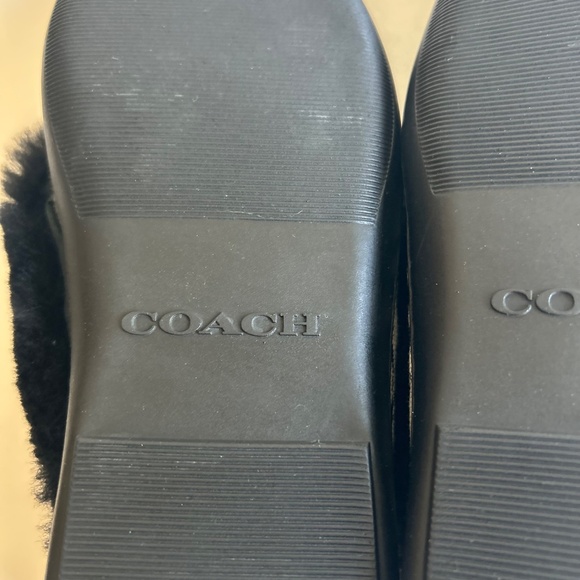 Coach Grey Black Canvas Sheepskin Fur Rubber Outsole Slippers size 7.5 - Picture 10 of 13
